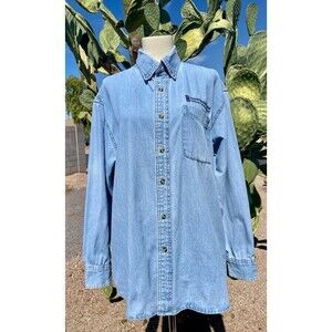 Perfectly Distressed VTG Denim Button Down Long Sleeve Shirt Med Heard Museum M